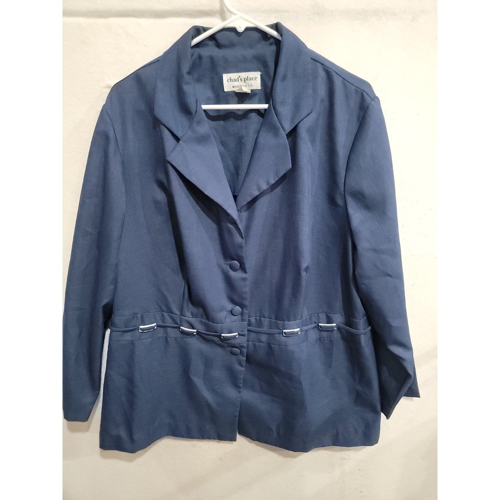 Chad's Place Navy Blue Blazer Jacket Womens 22WP Made in USA Plus Petite Vtg 90s